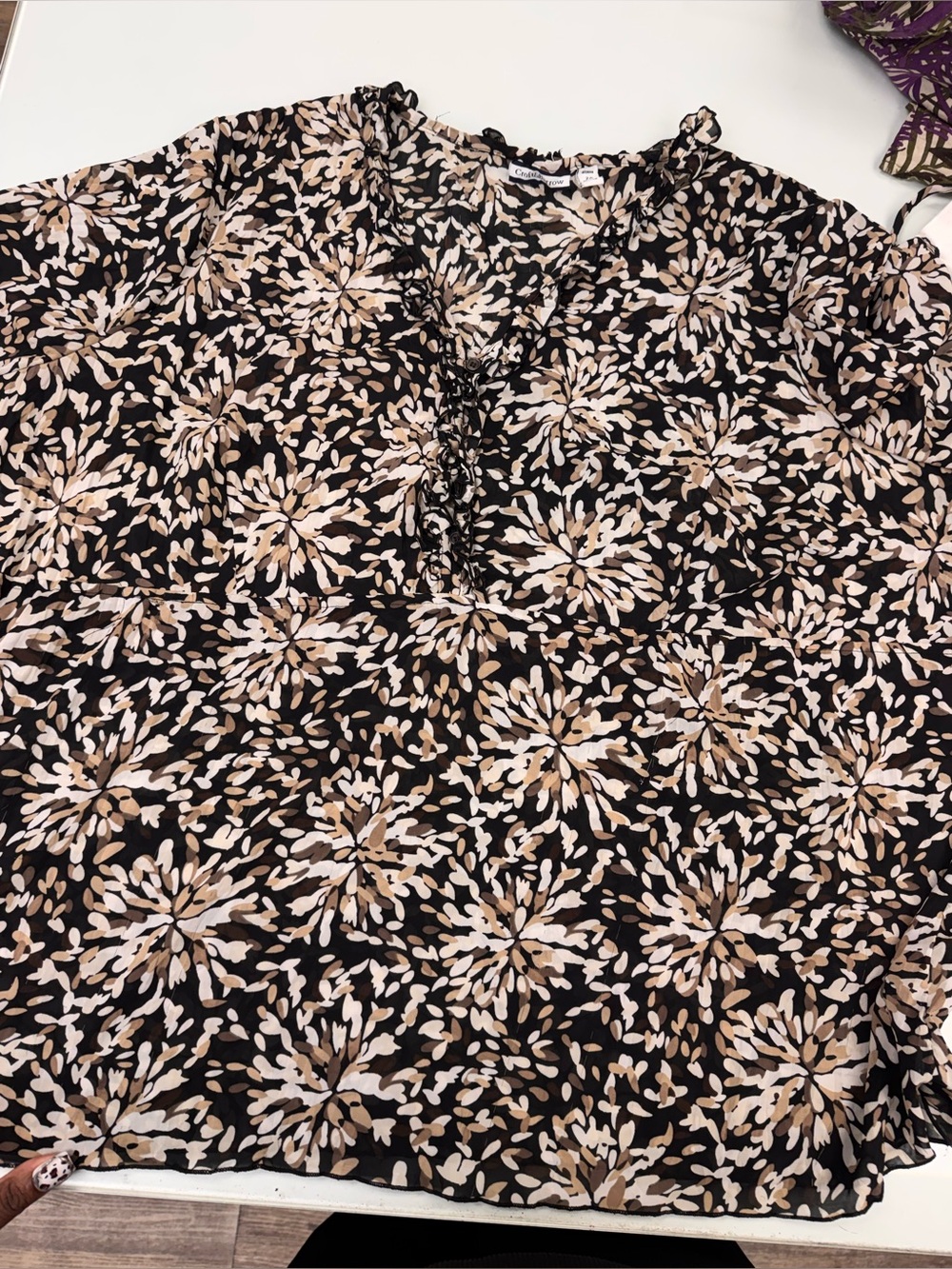 croft & barrow Black Floral-Print Button Down Shirt